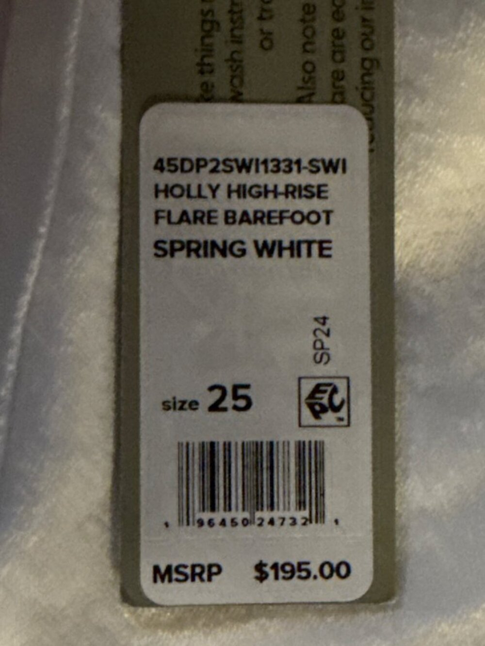 Hudson Women's Holly High-Rise Flare Barefoot White Size 25 New With Tag - Picture 7 of 8